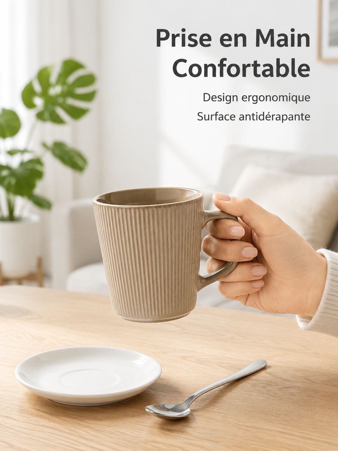 Tasse en céramique gaufrée à rayures verticales style minimaliste