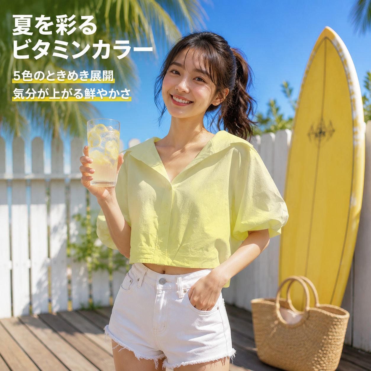 夏のドーパミン風グリーン半袖シャツ レディース 小柄向け可愛いショート丈シャツ