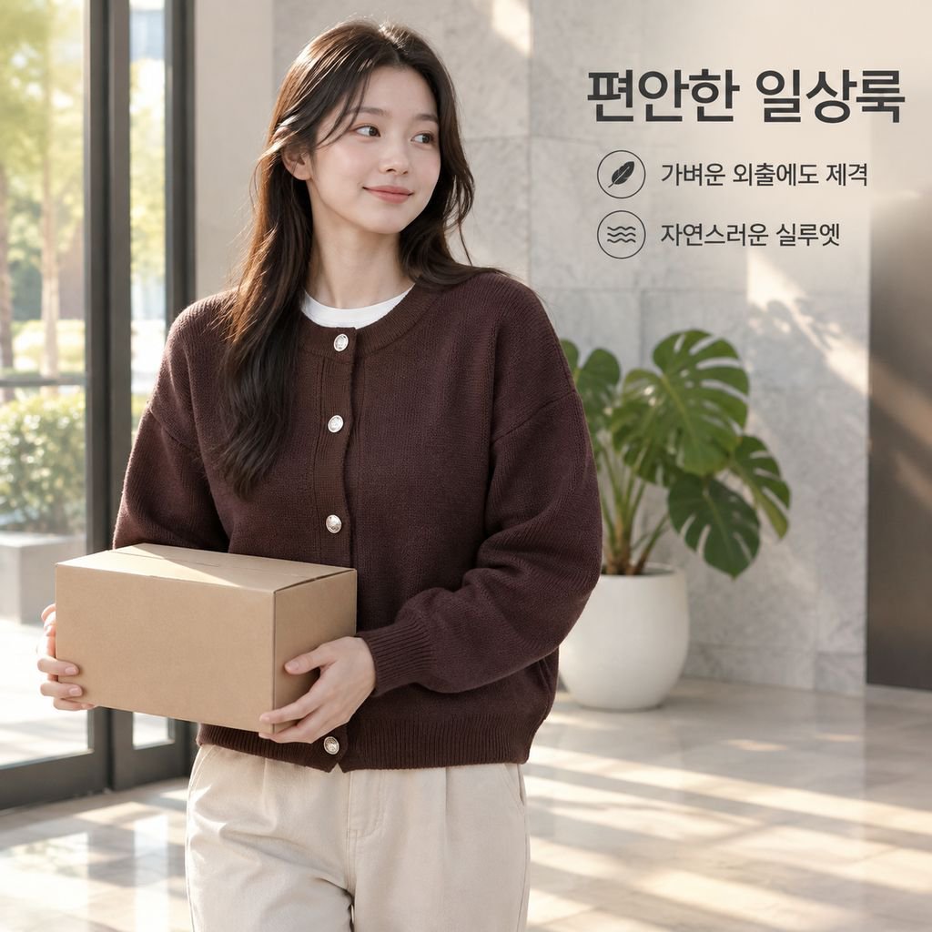 여성용 무지 루즈핏 니트 가디건