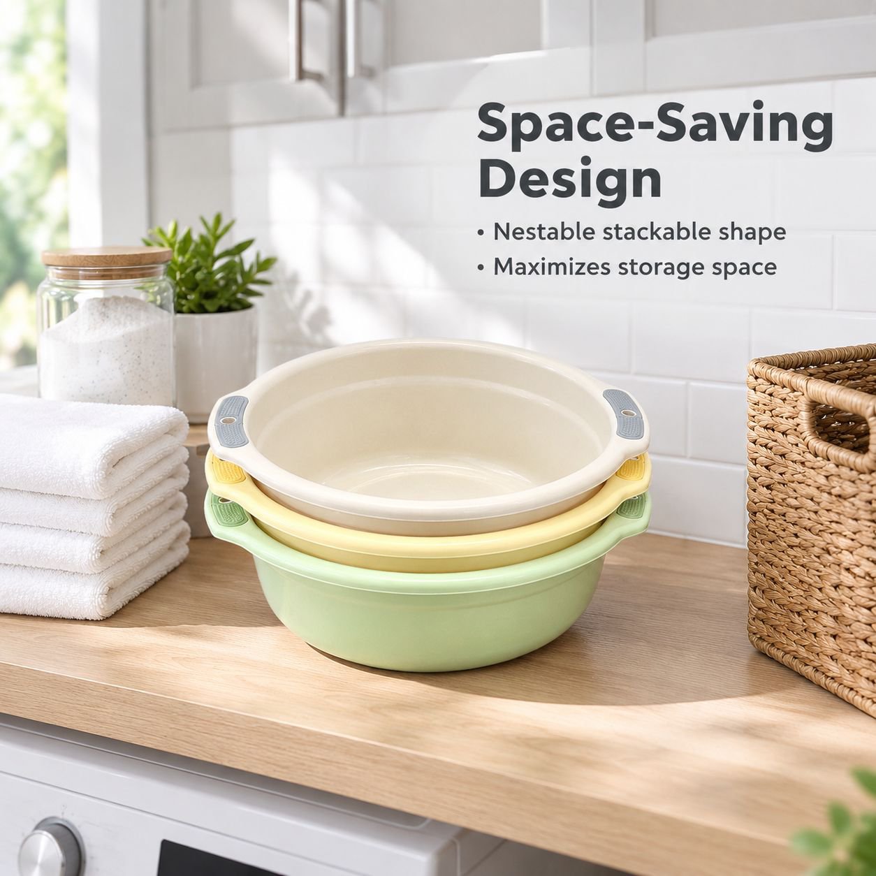 Color-Block Home Basin with Handles