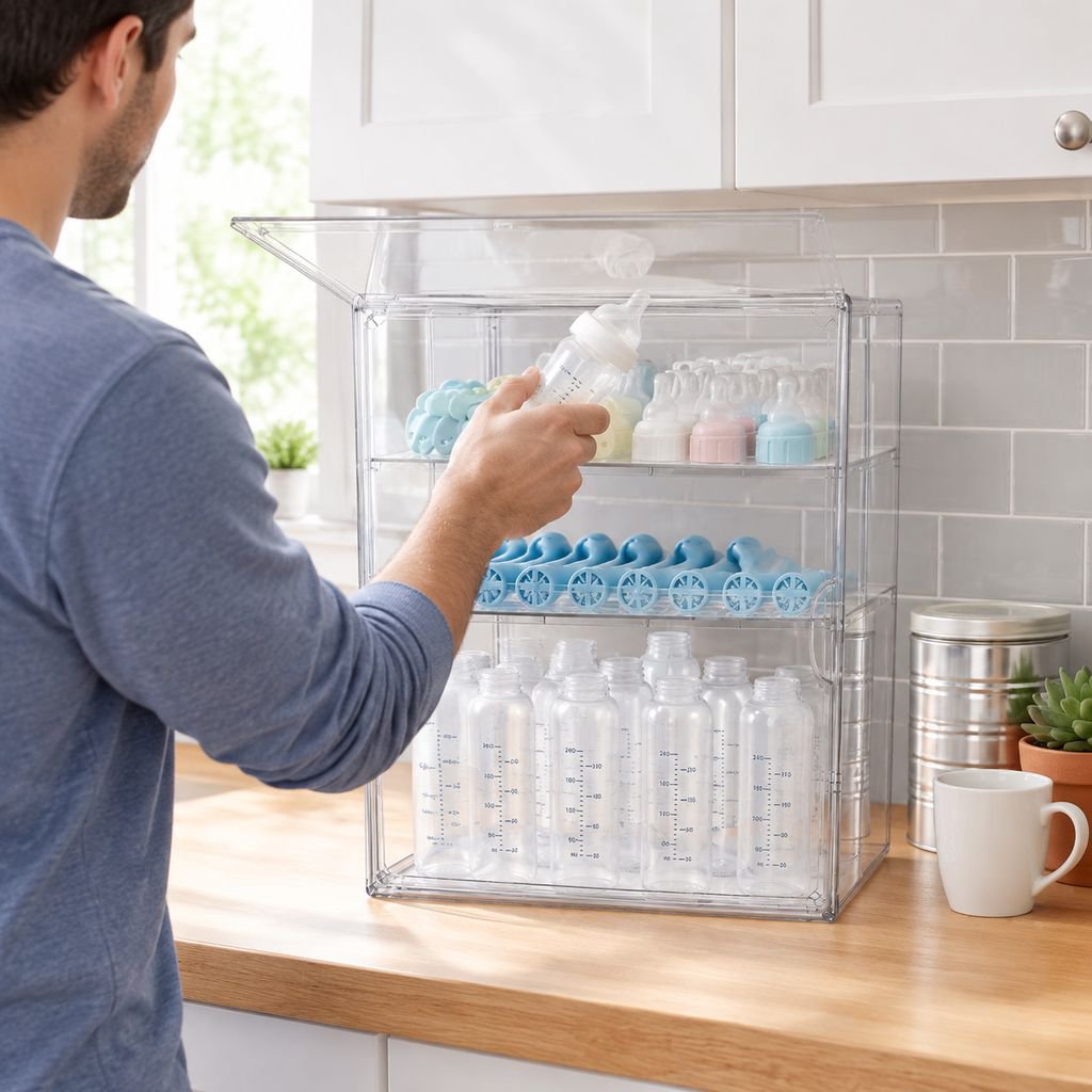 Stylish and practical baby bottle cabinet design