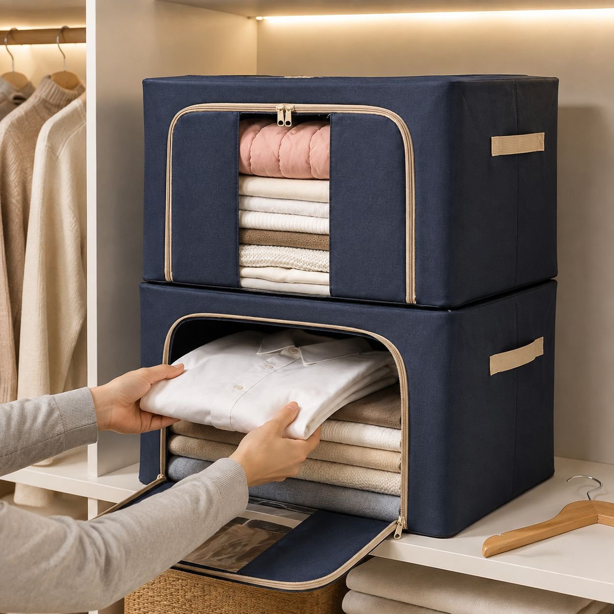 Durable steel frame storage box for clothes