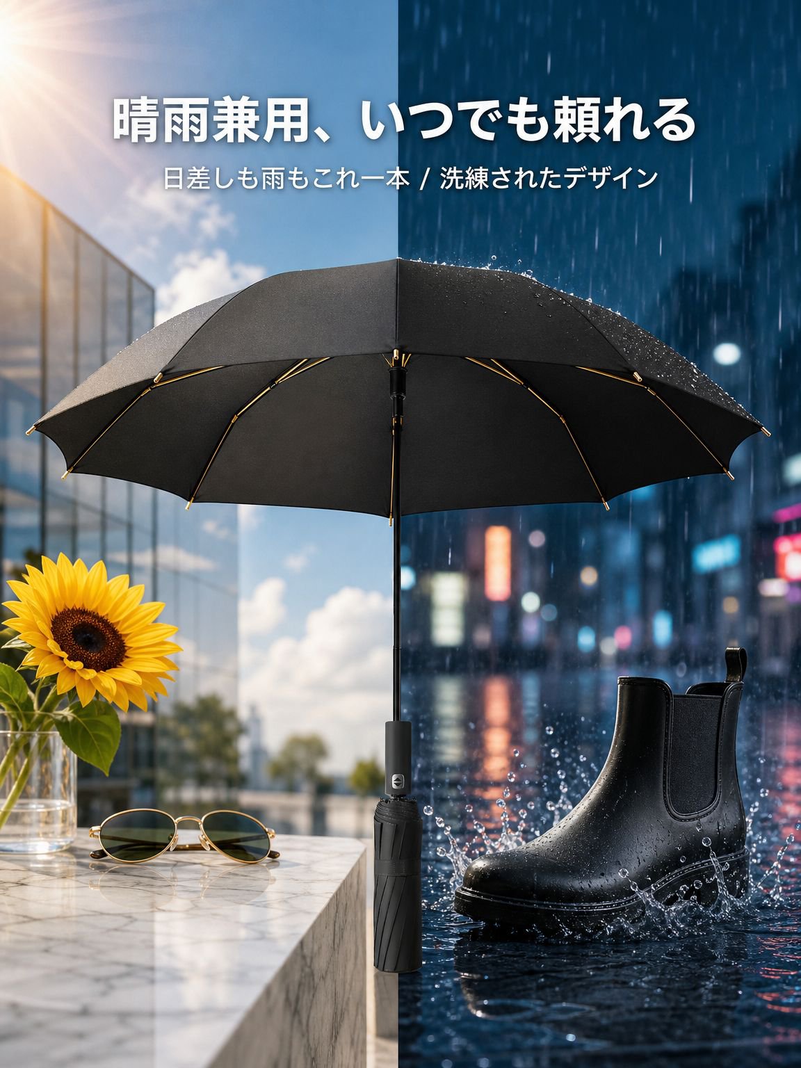高級感あるデザインの大型日傘の展開画像