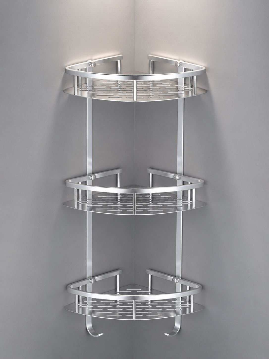 Étagère d’angle de salle de bain à trois niveaux en aluminium sans perçage