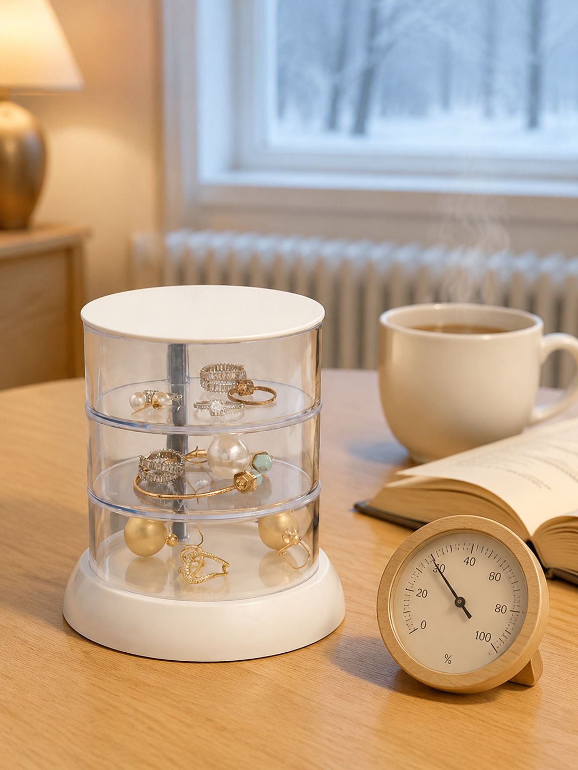 Drehbare Schmuckbox mit transparentem Deckel