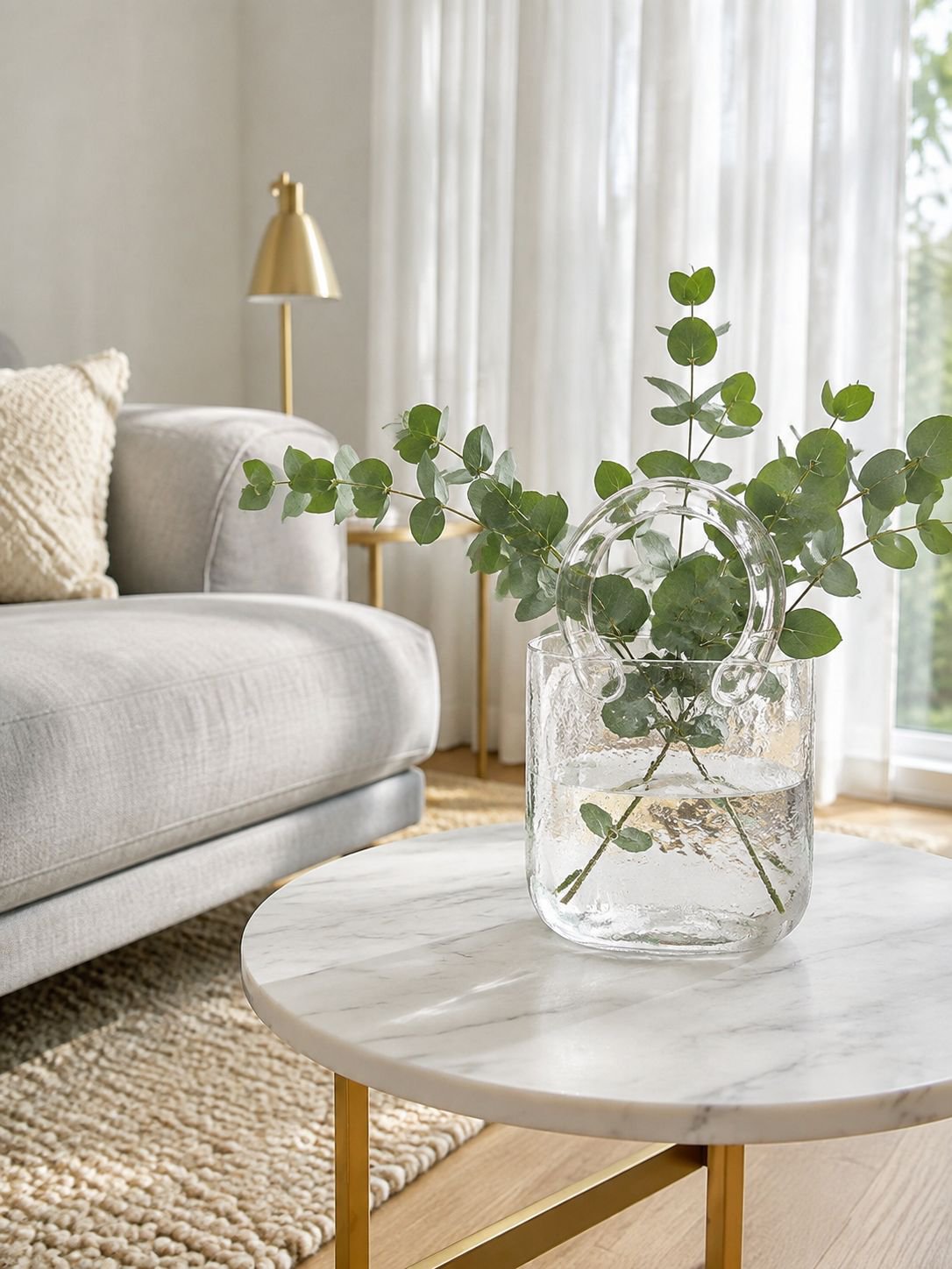 Bolso florero nórdico de vidrio con flores frescas