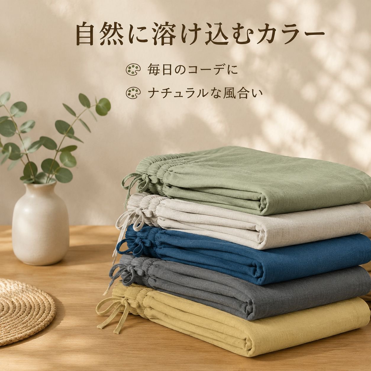 レディースカジュアルコットンリネンワイドパンツ