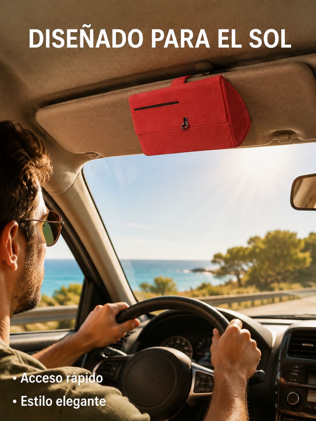 Estuche para gafas con tarjetero para la visera del coche