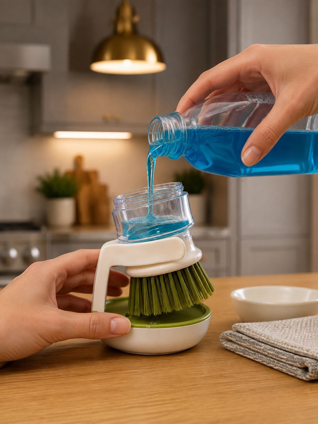 Easy grip dish cleaning brush with powerful scrubbing action
