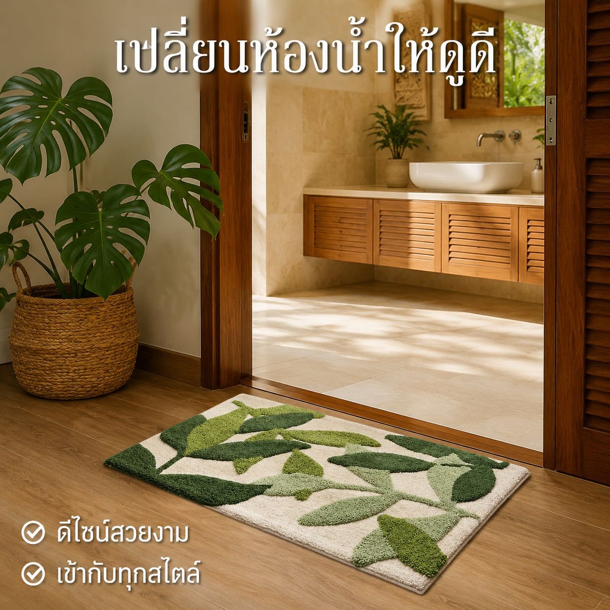 พรมเช็ดเท้าซึมซับน้ำ สำหรับห้องน้ำ กันลื่น แห้งเร็ว