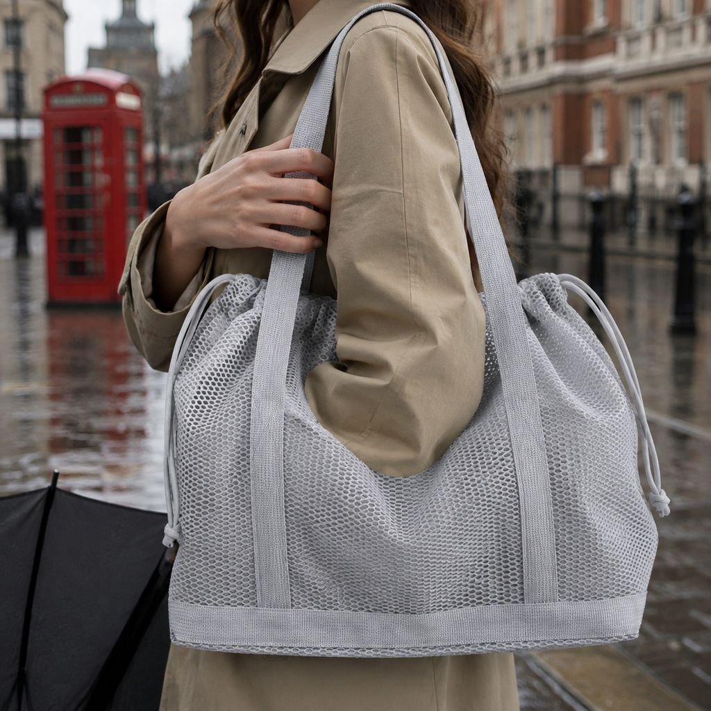 Travel-friendly shopping tote bag unfolded