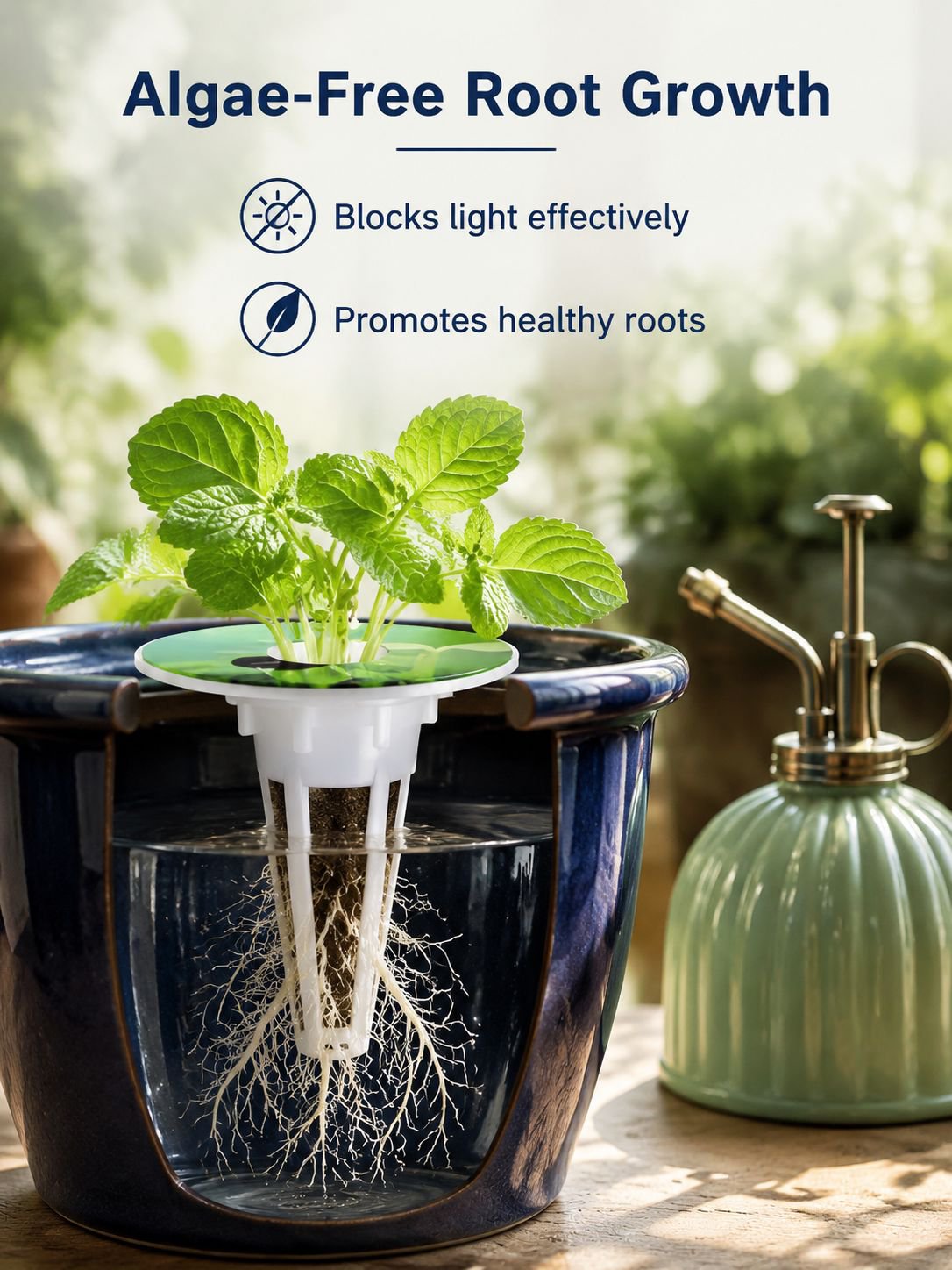 Hydroponic basket with water reservoir for indoor plants