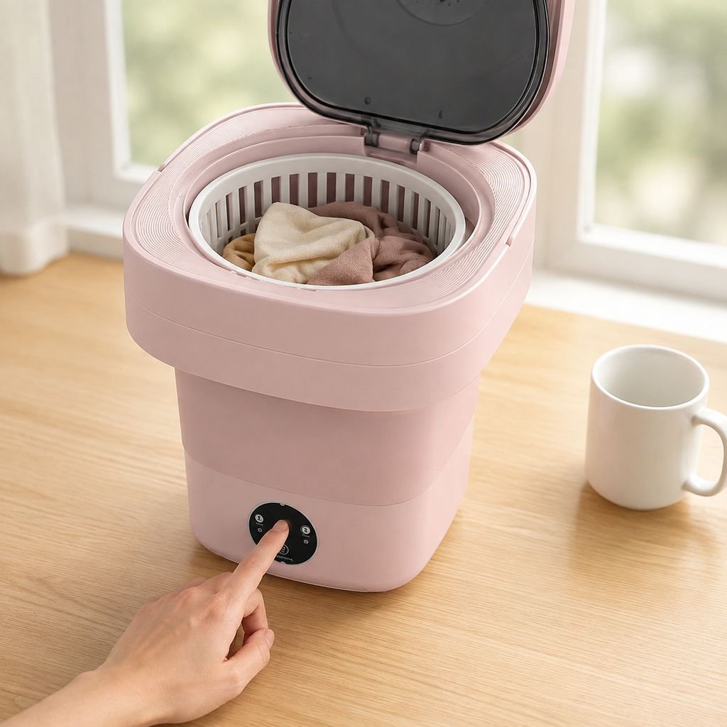 Lavadora plegable portátil con función de lavado y secado