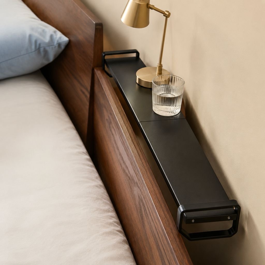 Wall-mounted display shelf with plants and accessories