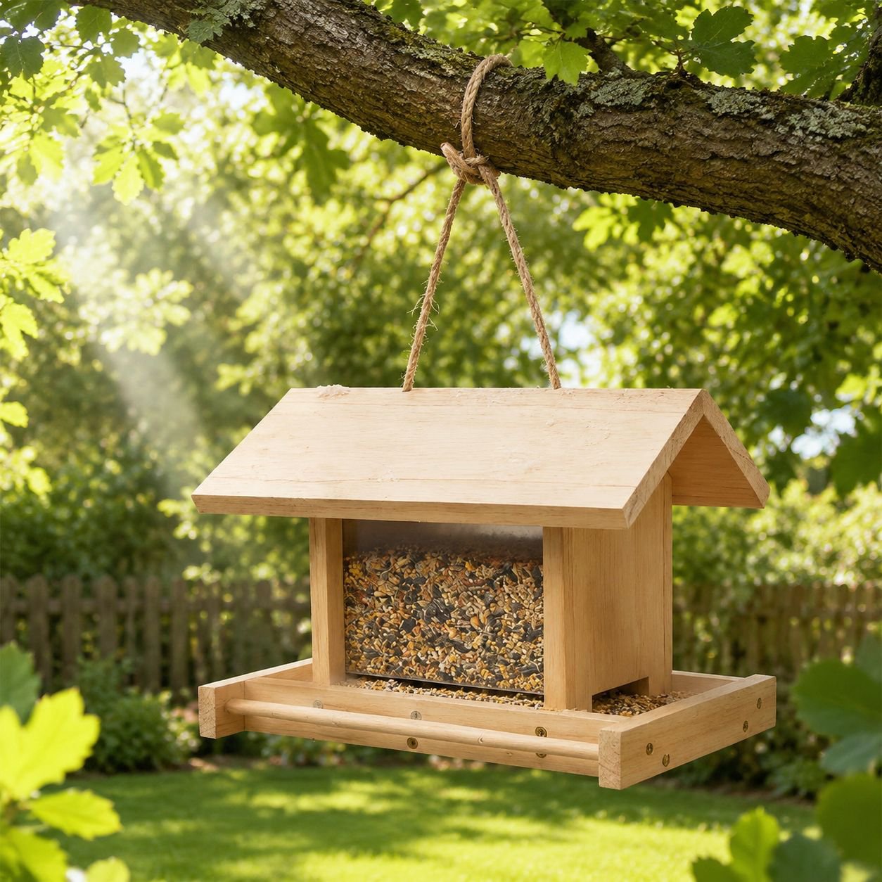 Hängendes Vogelhaus aus Kiefernholz im Villenstil