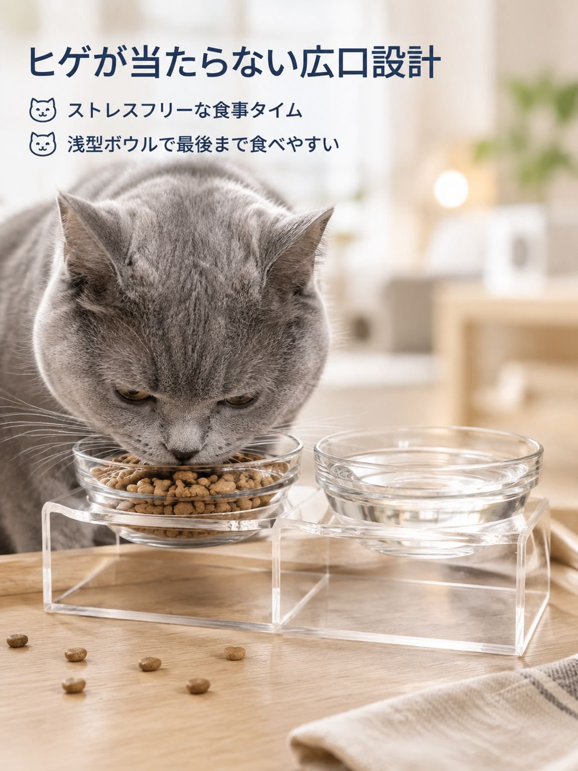転倒防止機能付き猫用フードボウルとウォーターボウルセット