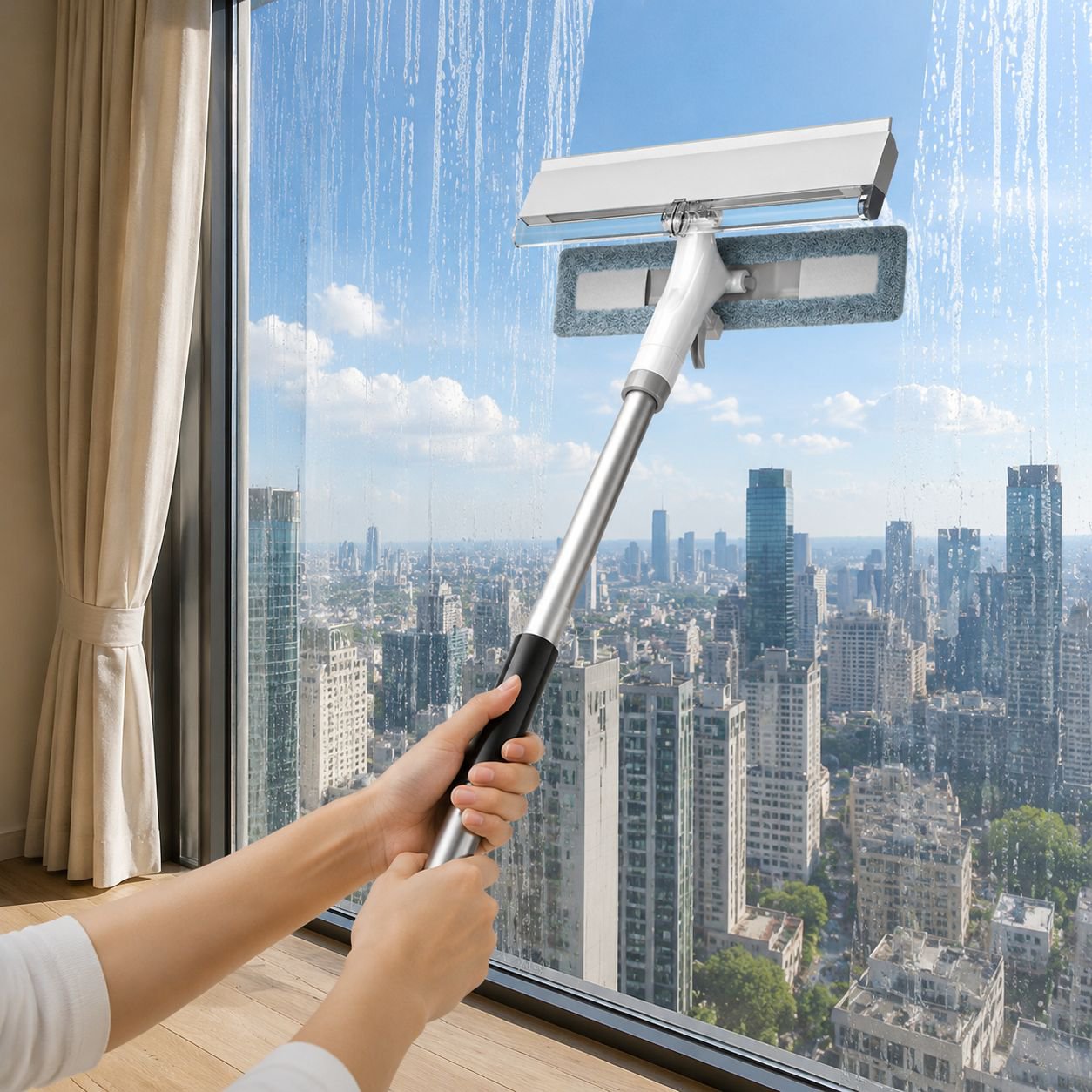 Safe window cleaning on high-rise buildings