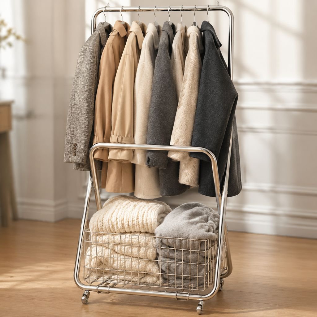 Mobile Thickened Metal Coat Rack for Bedroom and Balcony