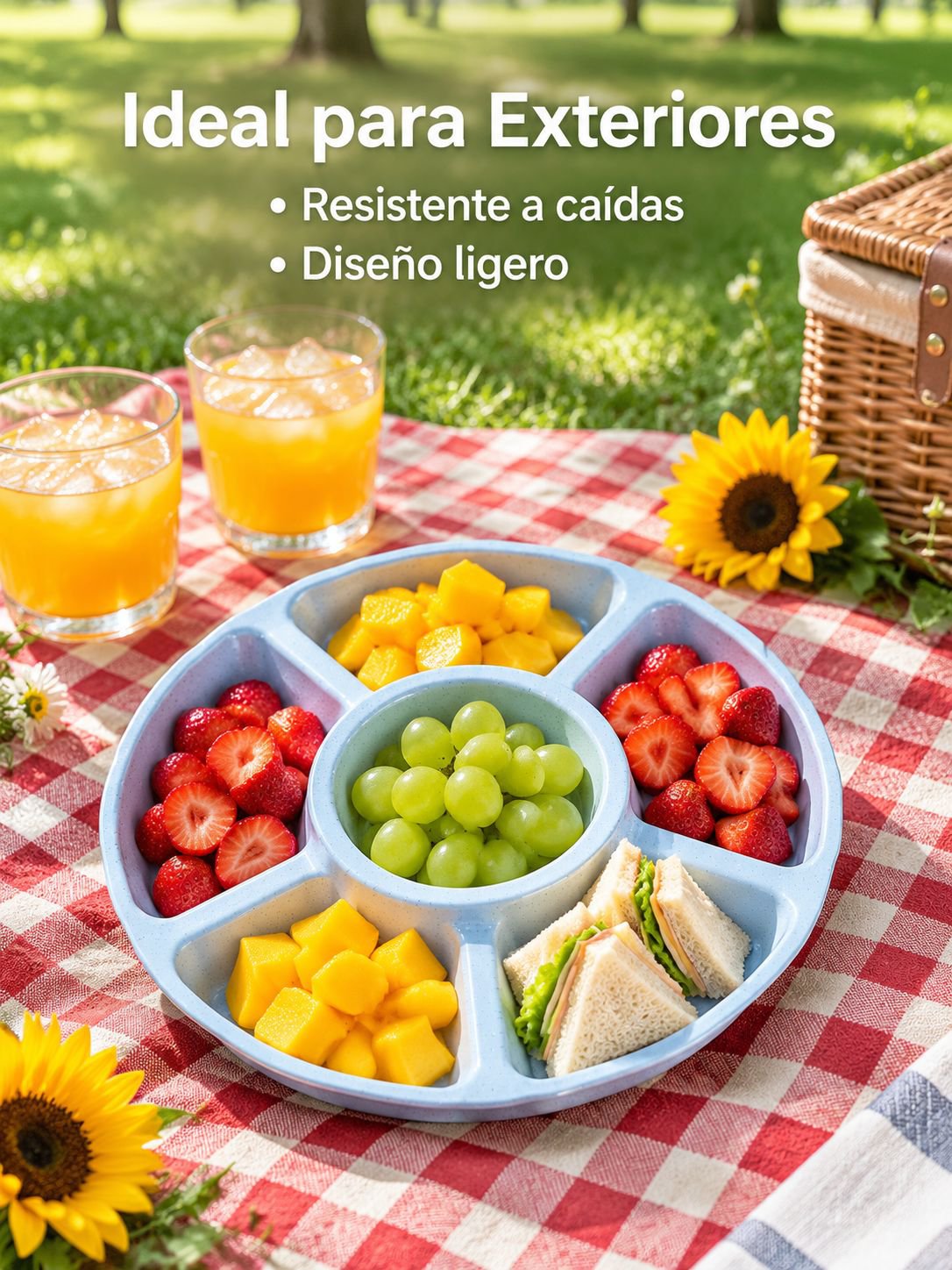 Bandeja de 6 compartimentos para frutas y aperitivos de paja de trigo