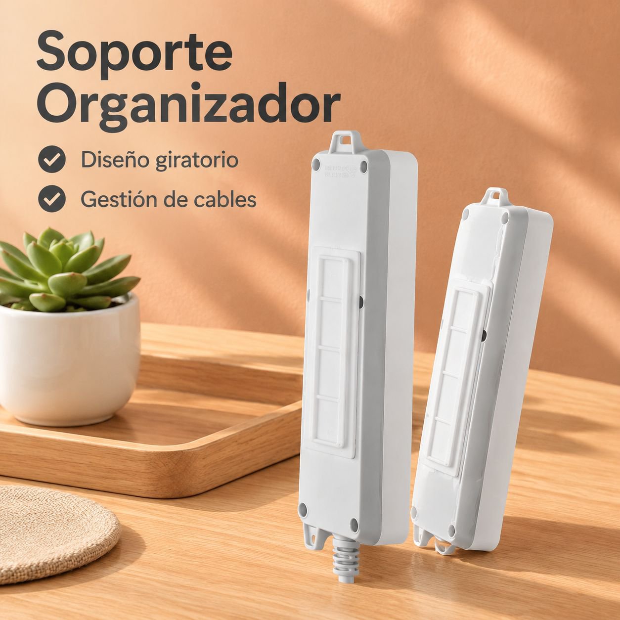 Soporte de Pared Giratorio para Regleta Multicontacto con Enrollador de Cable