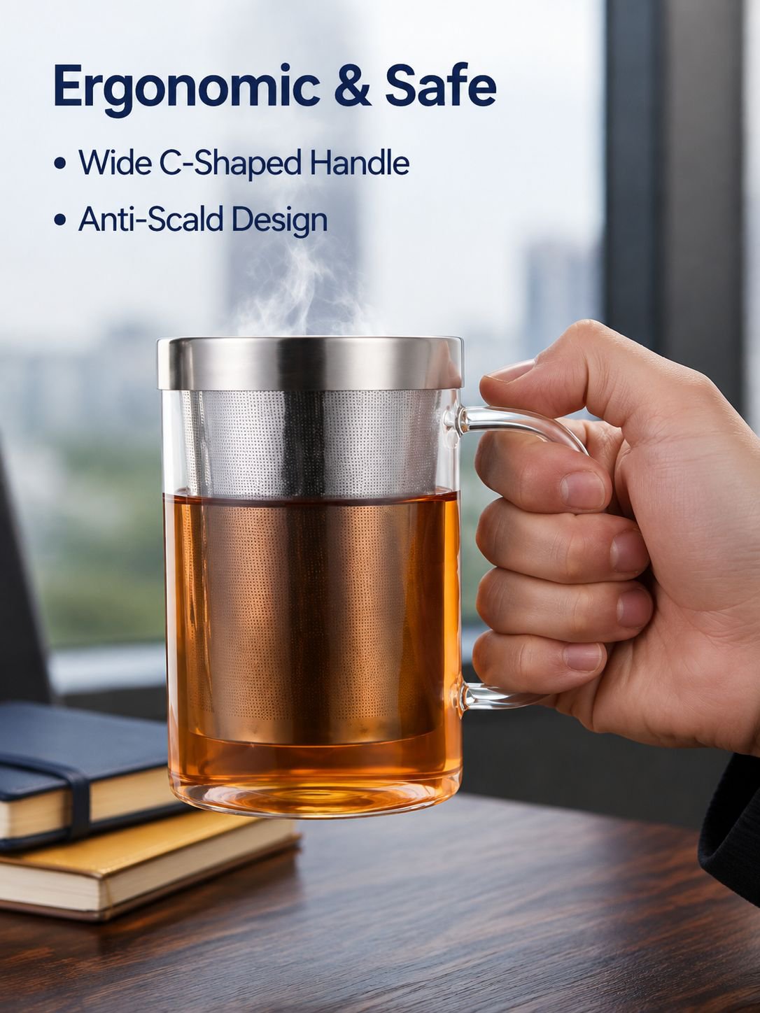 Glass Stainless Steel Filter Tea Cup