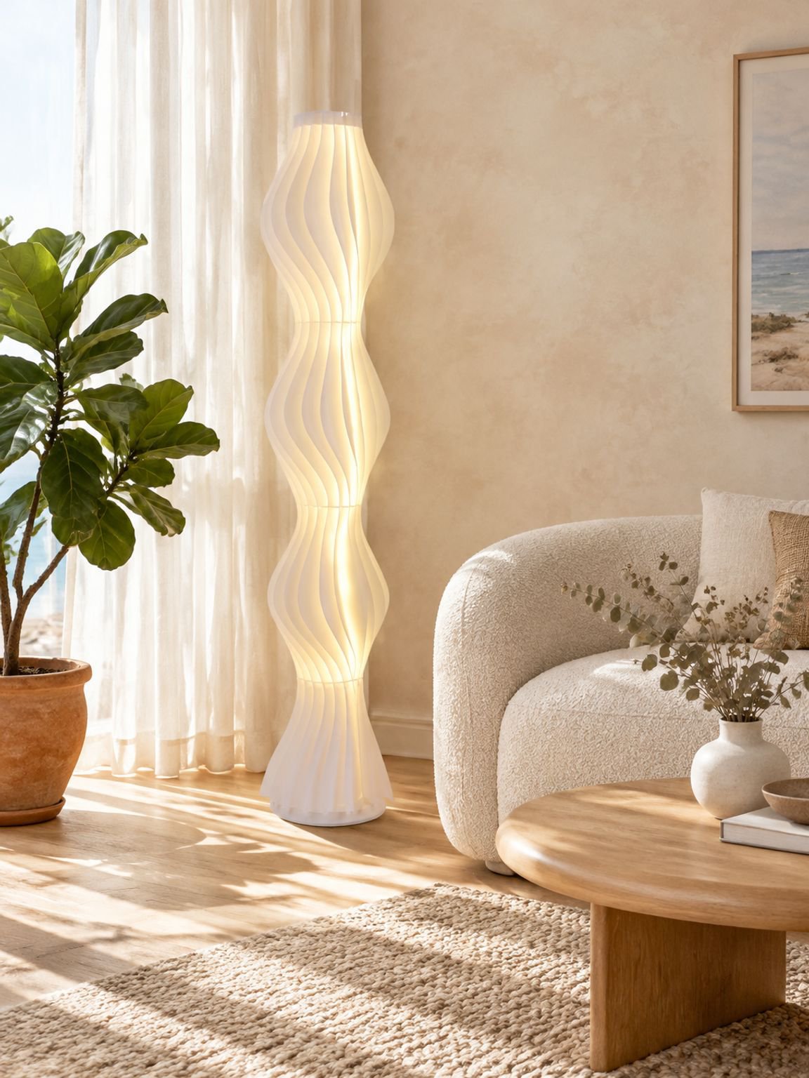Grass skirt floor lamp in a cozy bedroom