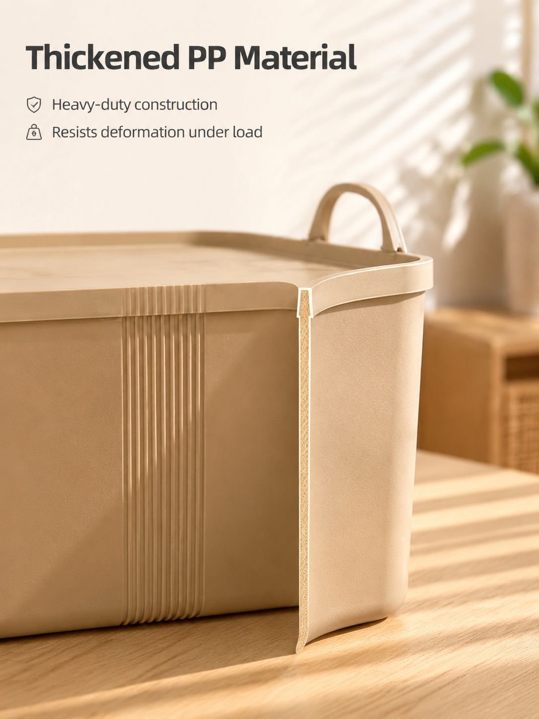 Multiple Lidded Multipurpose Storage Boxes stacked together in a garage