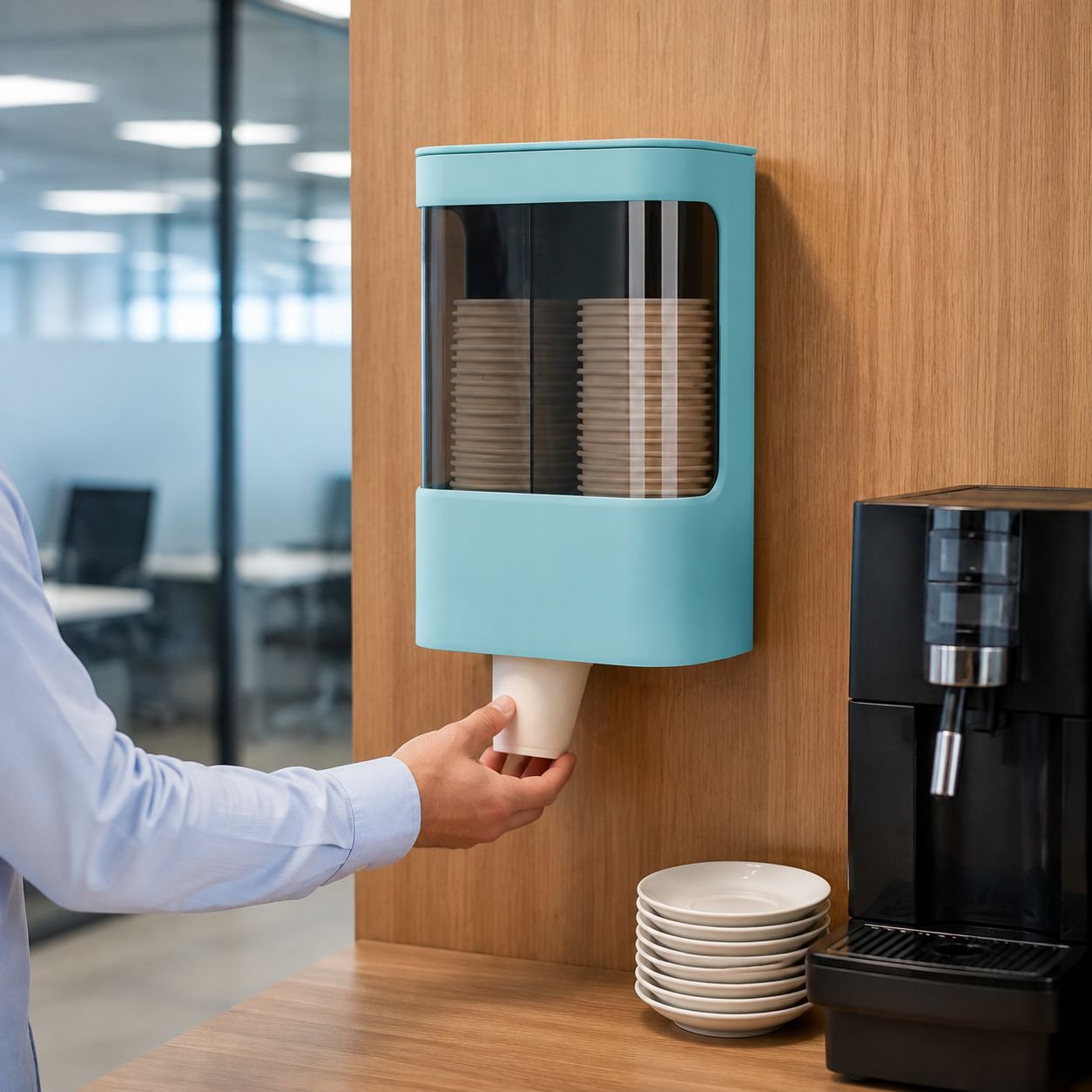 Double tube dispenser storing multiple paper cups dust-free