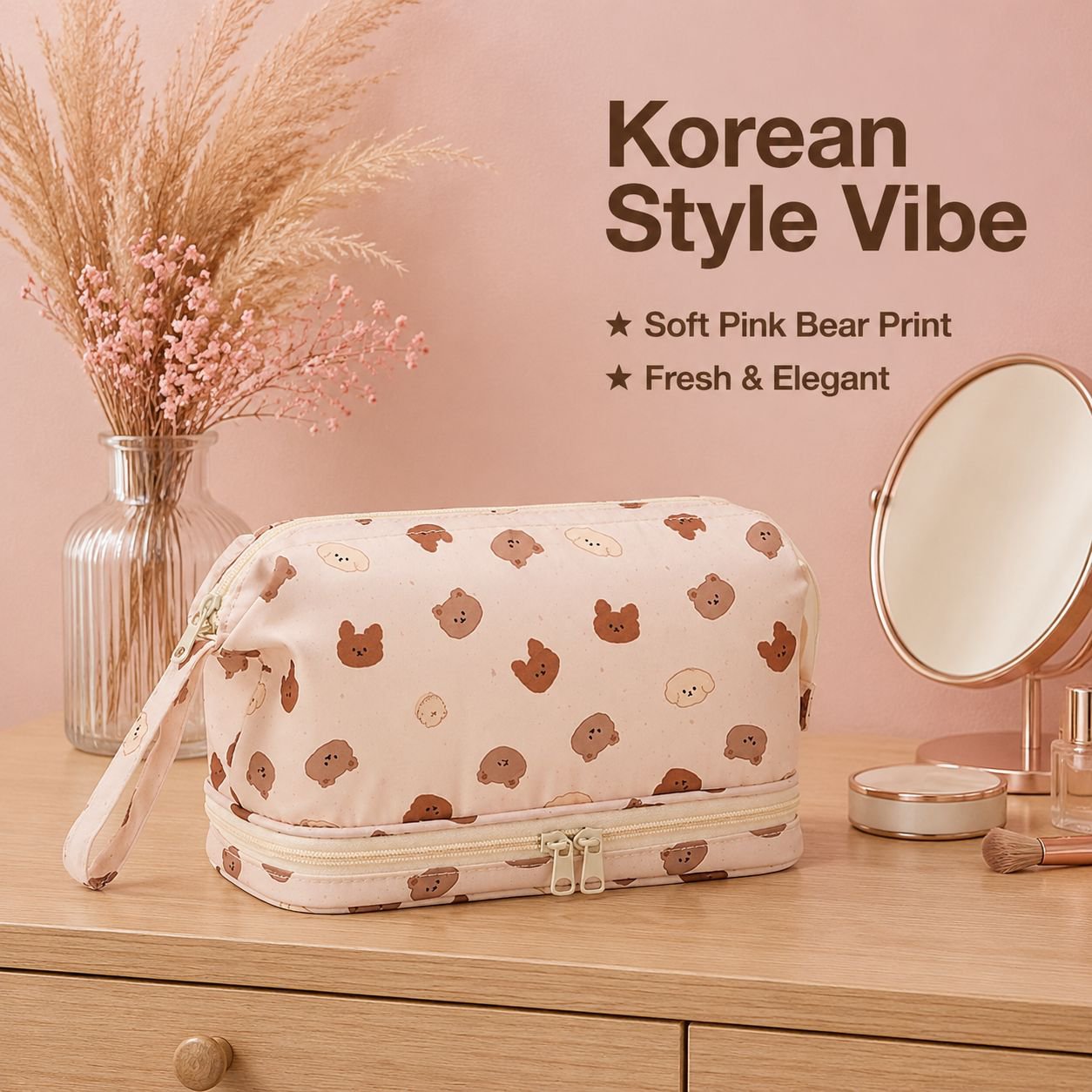 Double-layer Waterproof Cute Makeup Bag Large Capacity Organizer