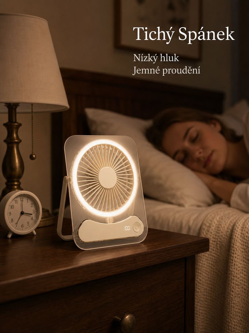 Domácí a studentský přenosný ventilátor s digitálním displejem pro kempování, cirkulační větrák
