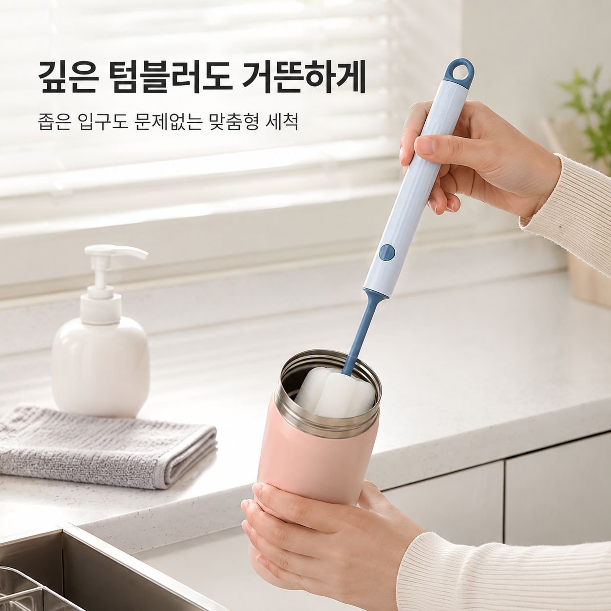긴 손잡이 컵솔 신형 가정용 스펀지 교체형 청소브러시 컵 세척 브러시 스펀지 브러시