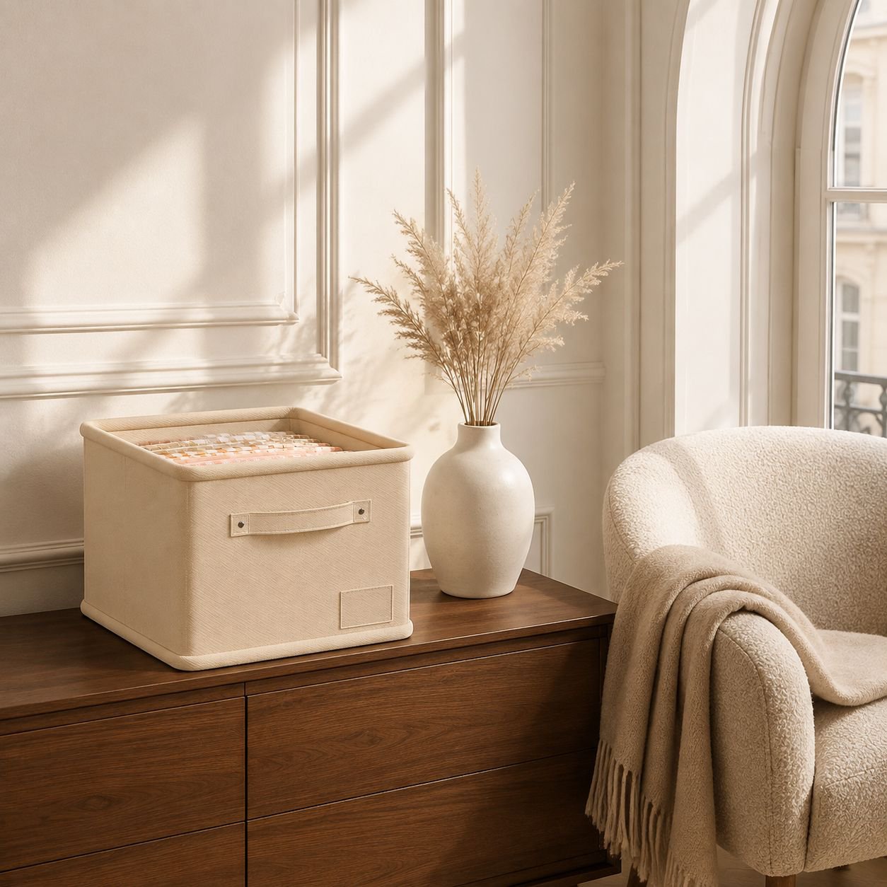Grande boîte de rangement tissu avec poignée solide