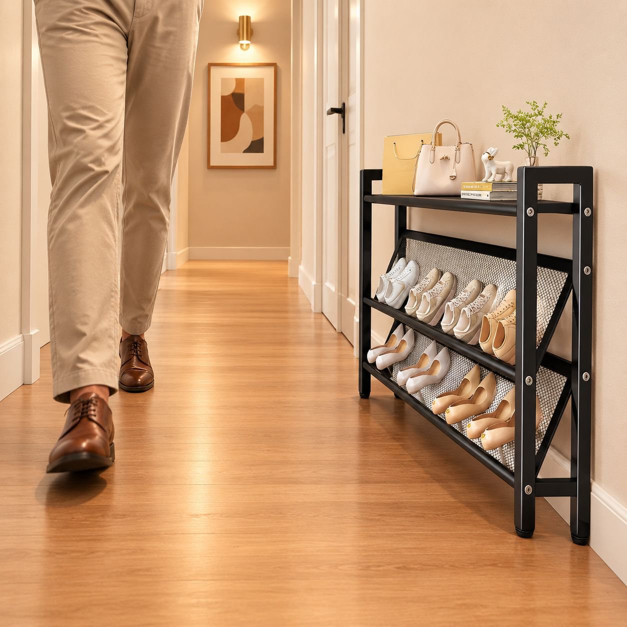 Ventilated shoe storage cabinet for entryway