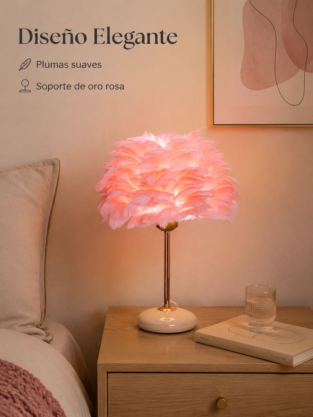 Lámpara de mesa decorativa de plumas