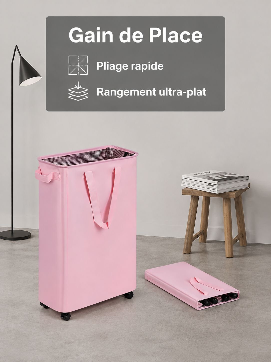 Grand panier de rangement pliable à roulettes, imperméable et anti-poussière avec fermeture à cordon