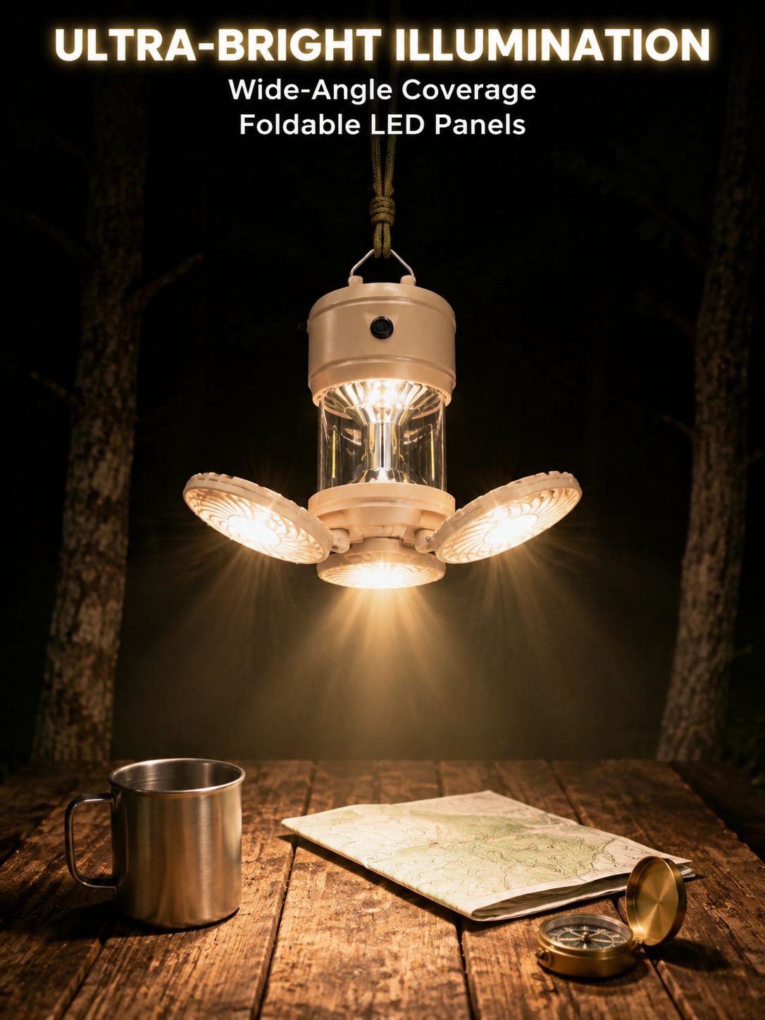 Rechargeable multifunctional camping lantern with LED light and fan