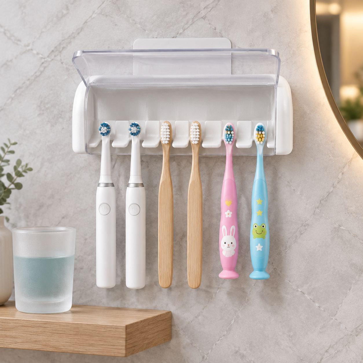 Household toothbrush holder with multiple slots
