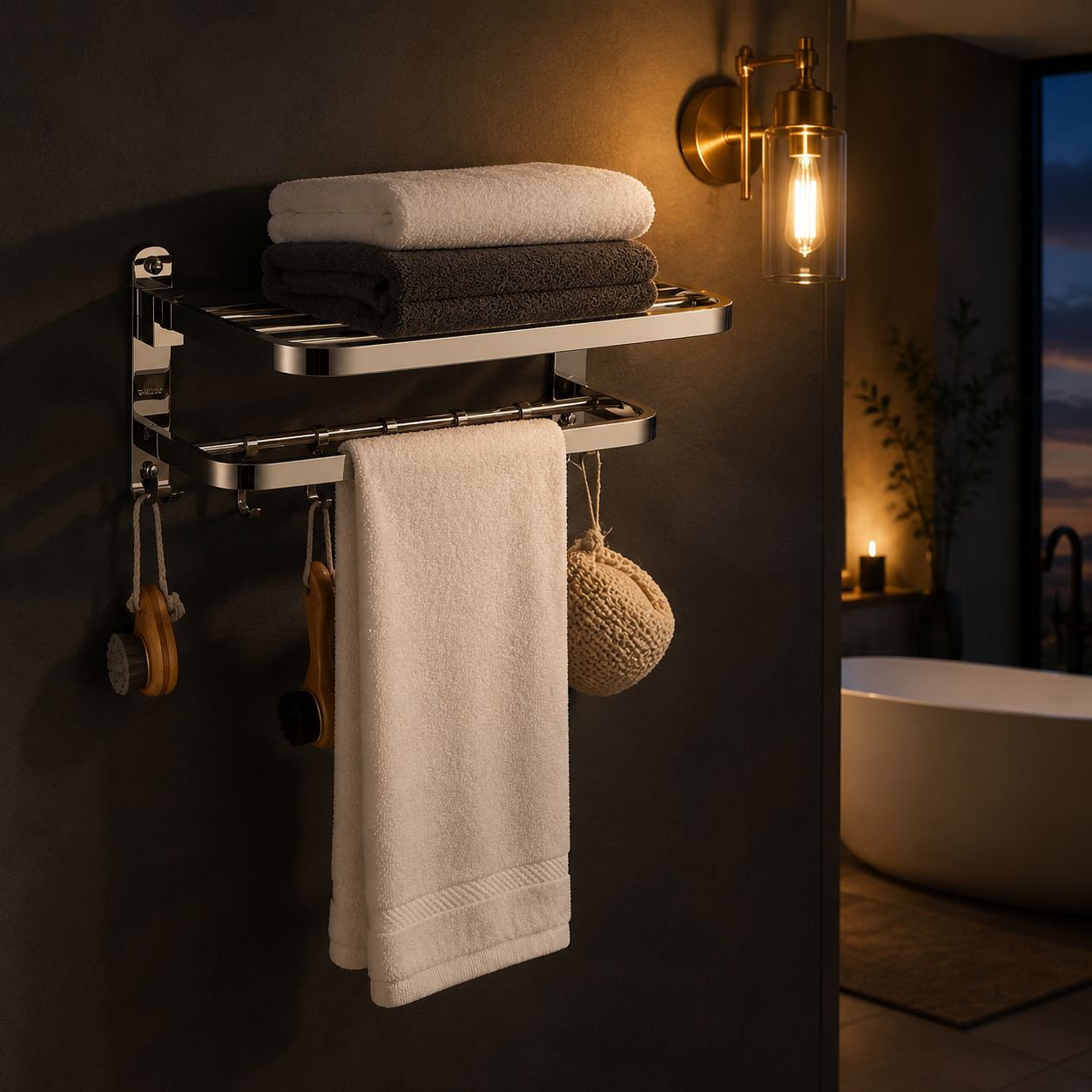 Space-saving towel rack for small bathrooms