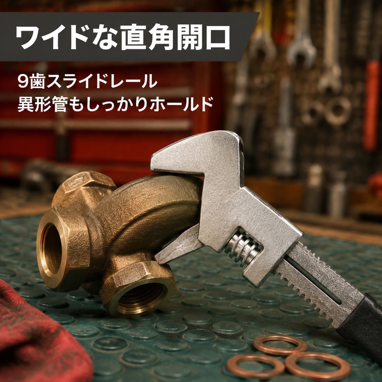 万能ワイド口直角パイプレンチF型スパナ