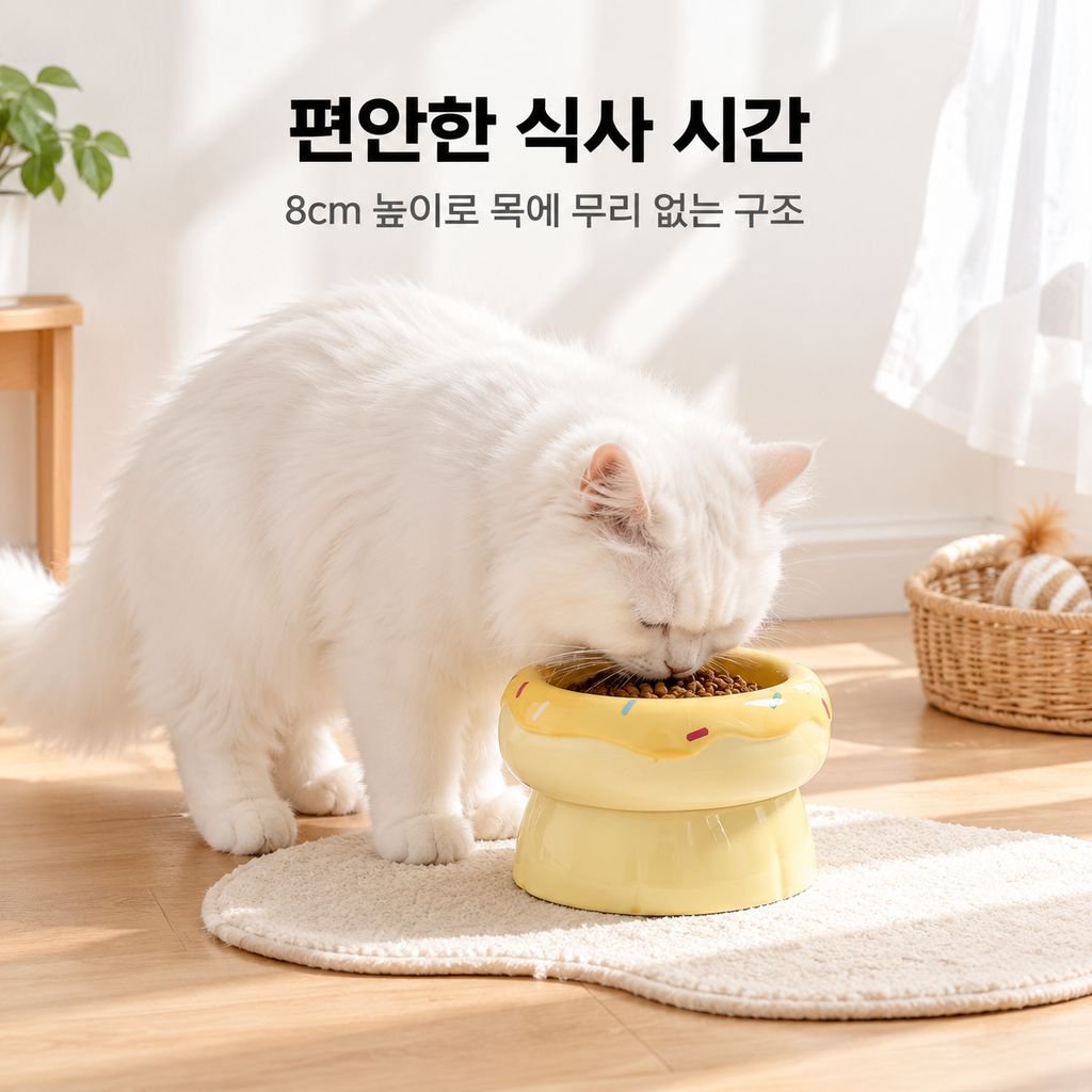 세라믹 스탠드 고양이 밥그릇 목 보호 애완동물 사료 그릇 넓은 입구 음식 그릇 이중 물그릇 방지
