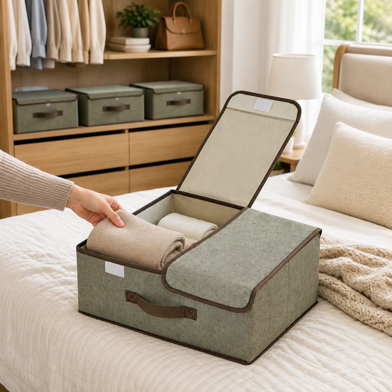 Easy access storage box with zipper