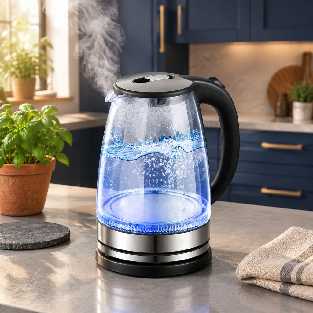 Glass Electric Kettle with Boil-Dry Protection and Blue LED Light