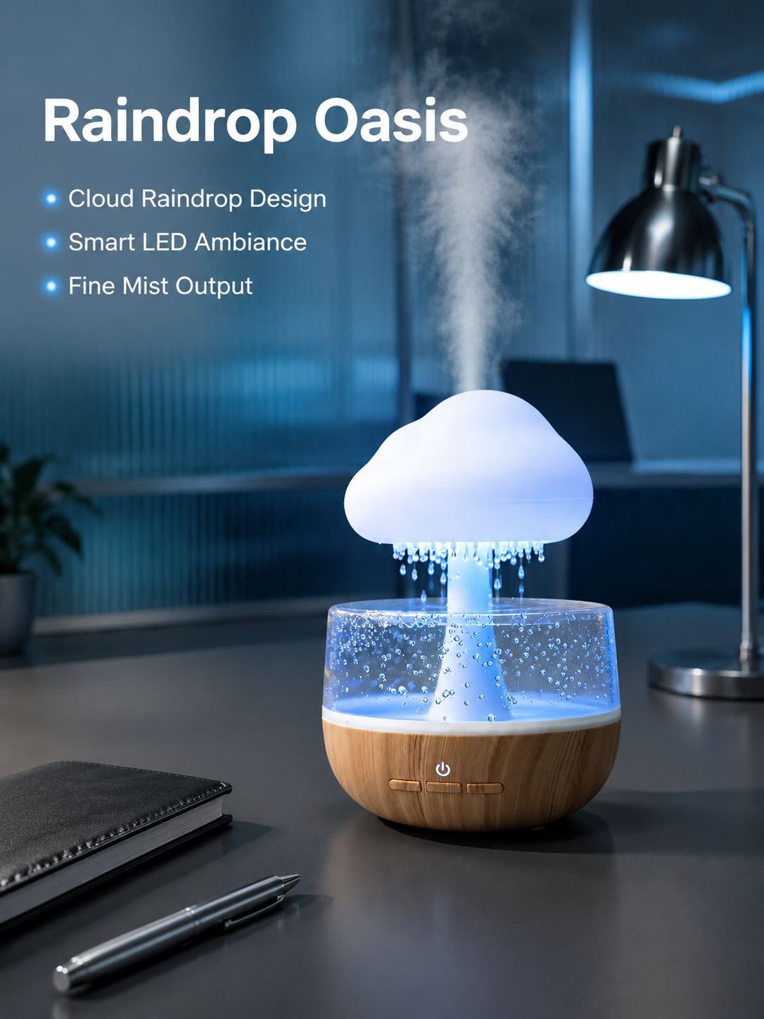 Cloud Raindrop Smart Color Changing Humidifier