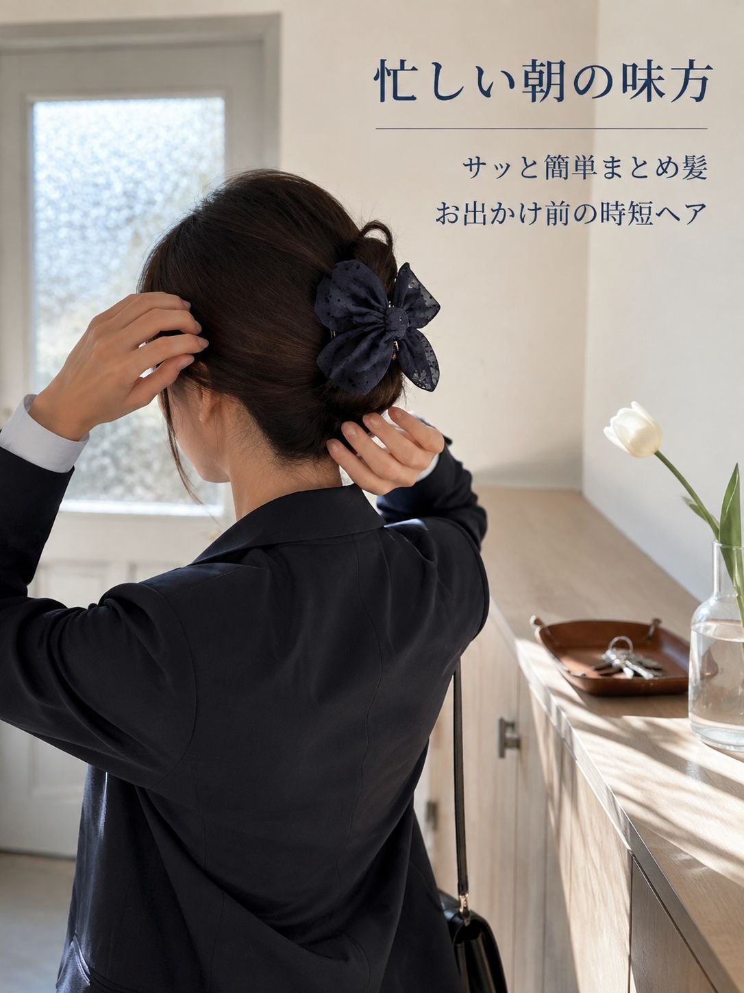 水玉模様のリボン型ヘアクリップ