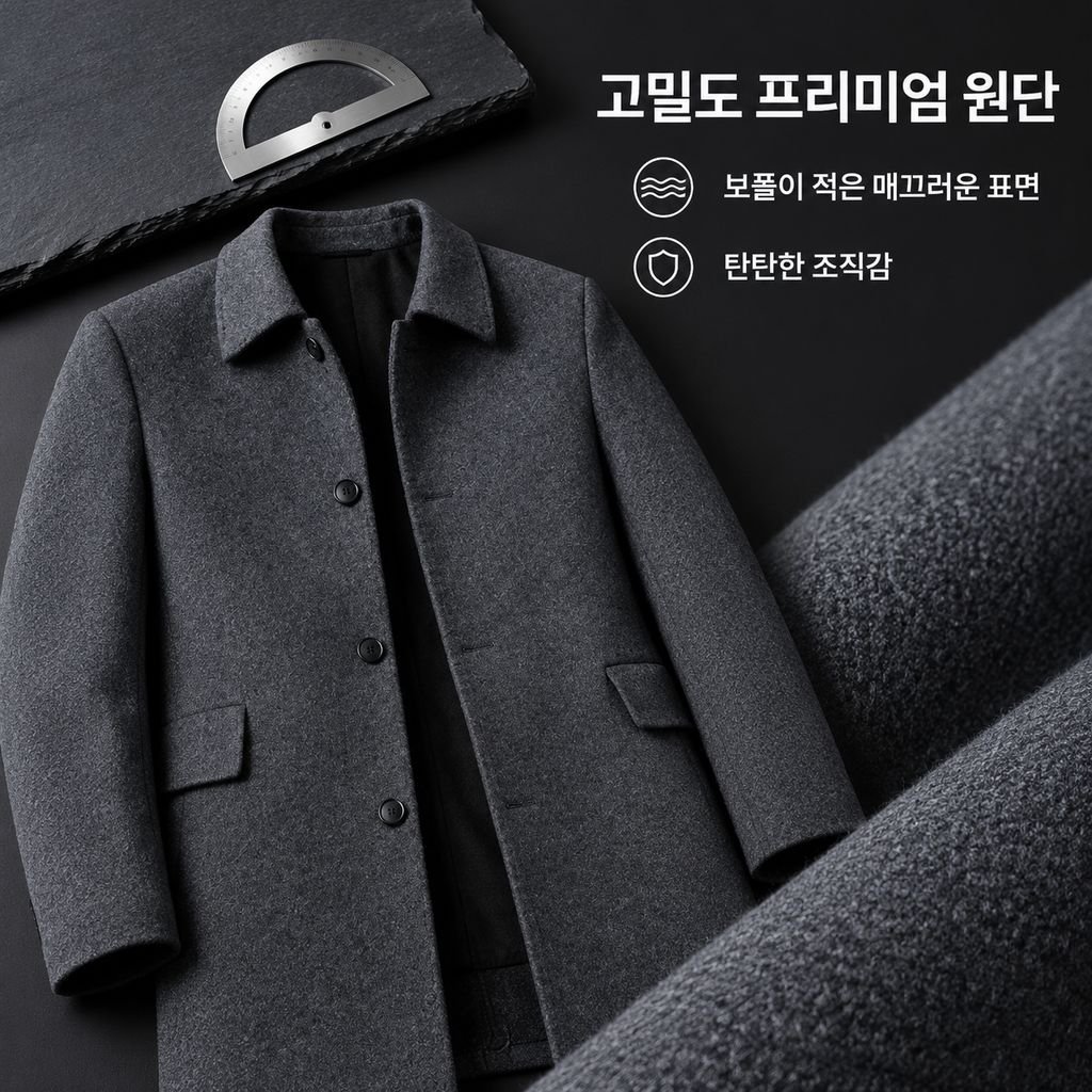 남성 봄가을 슬림 미디 롱 카라 모직 코트 트렌치 자켓