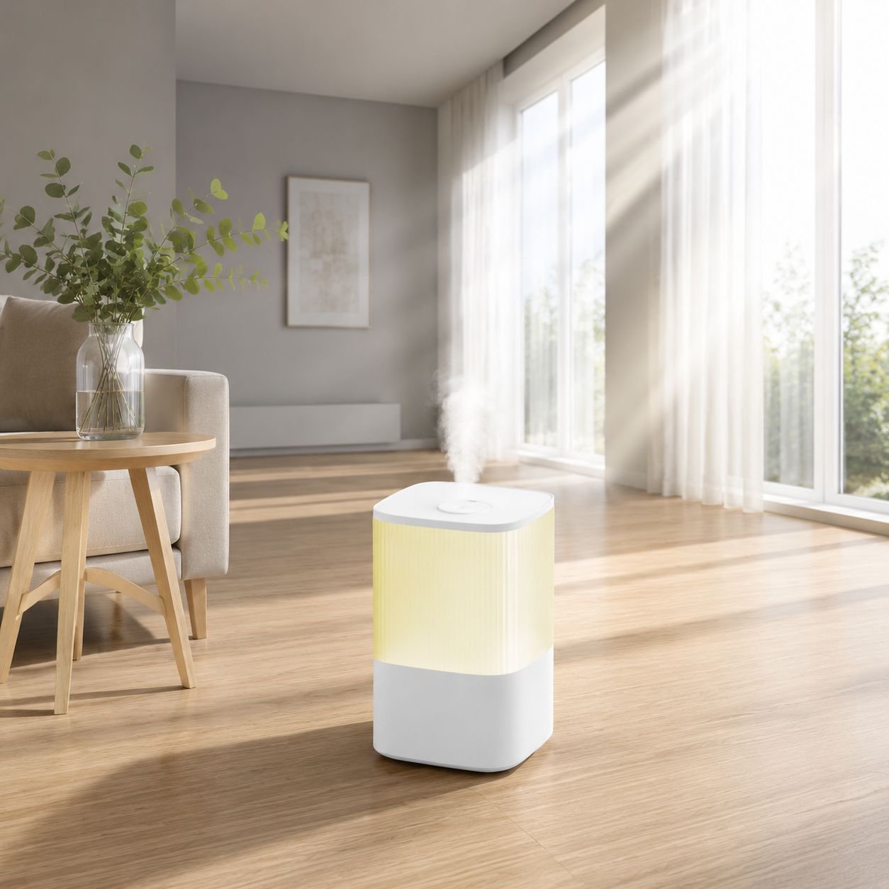 Silent home air purifier with large capacity humidifier for bedrooms