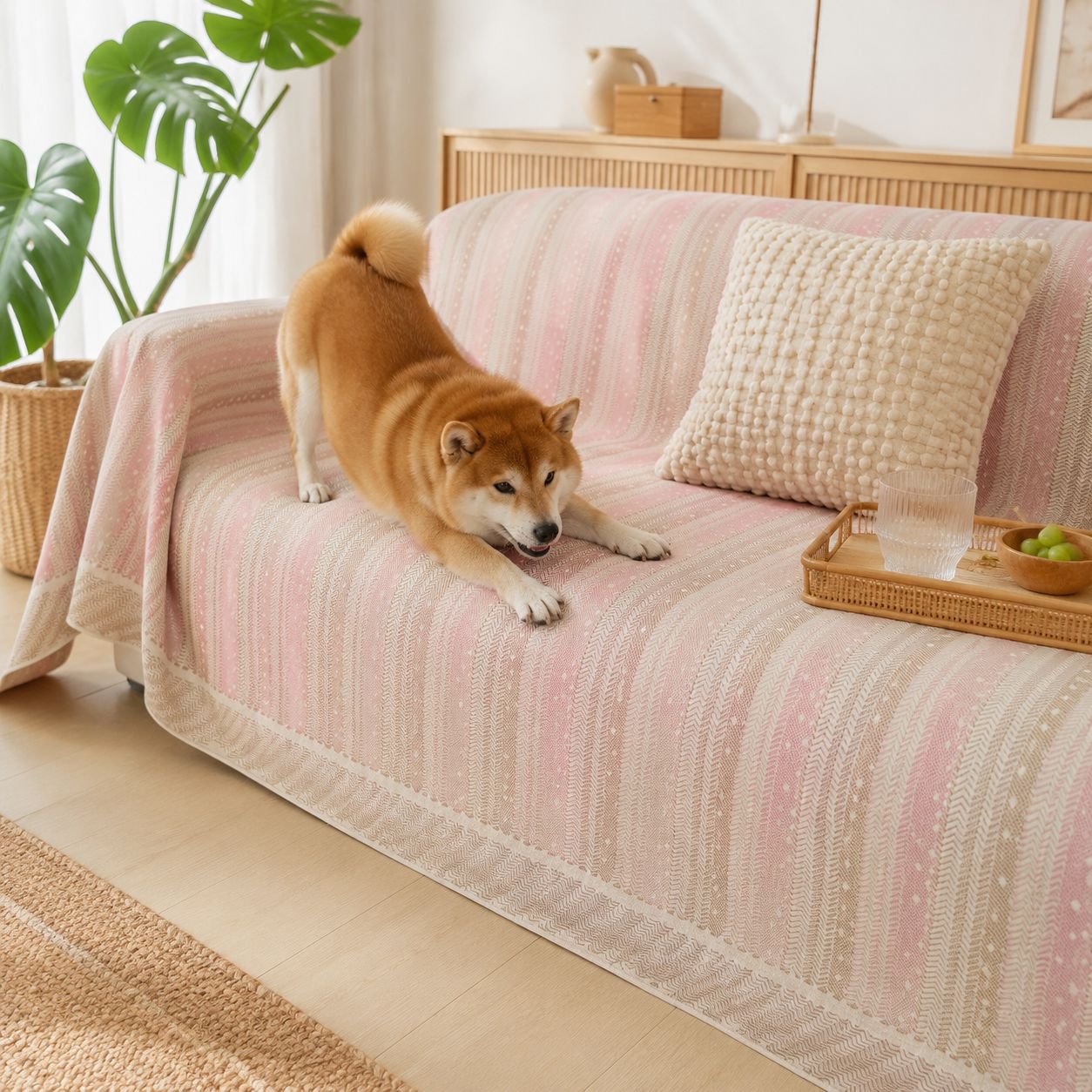 シンプルでおしゃれな波状テクスチャーのソファカバー