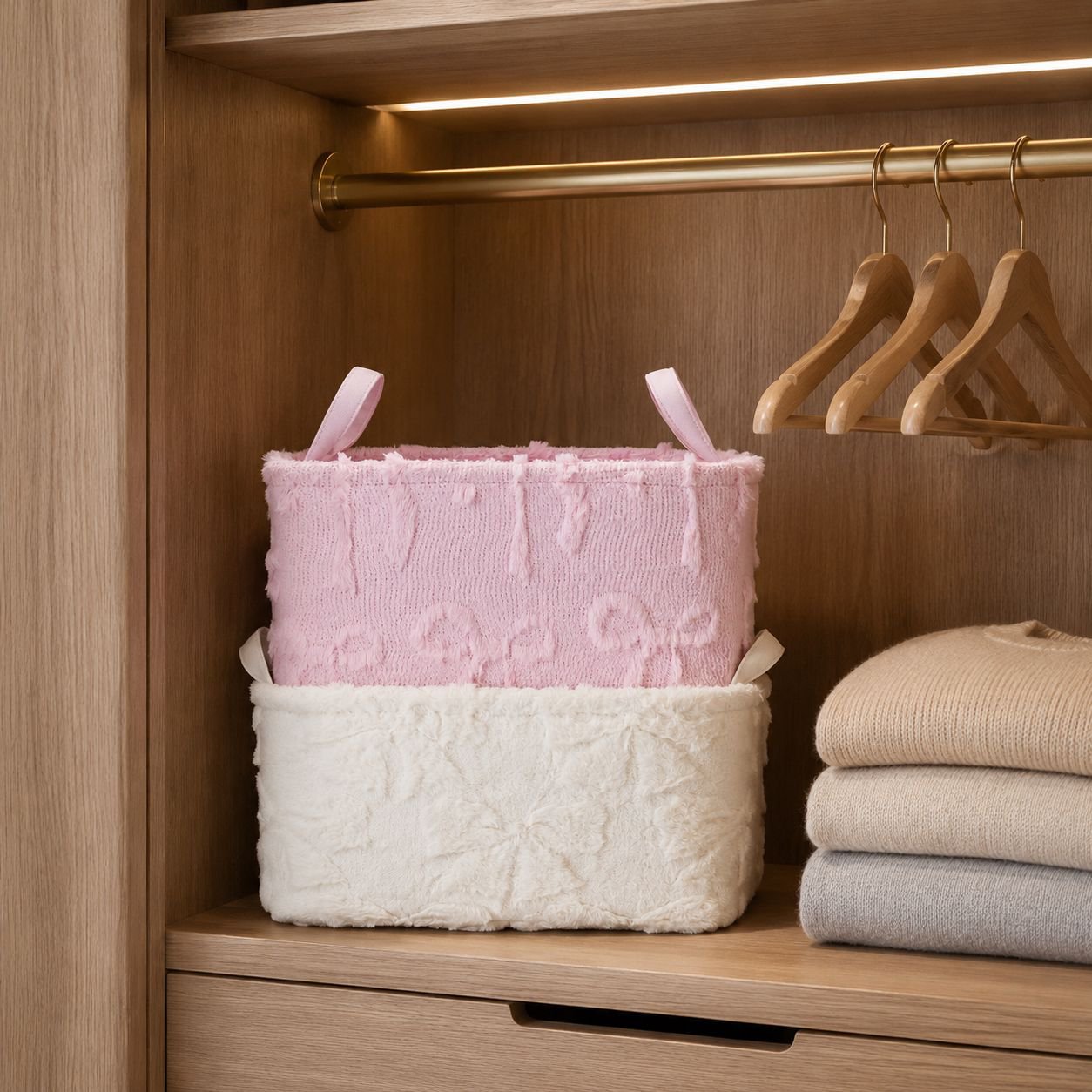 Cesta organizadora multifuncional de terciopelo con asa, perfecta para el hogar