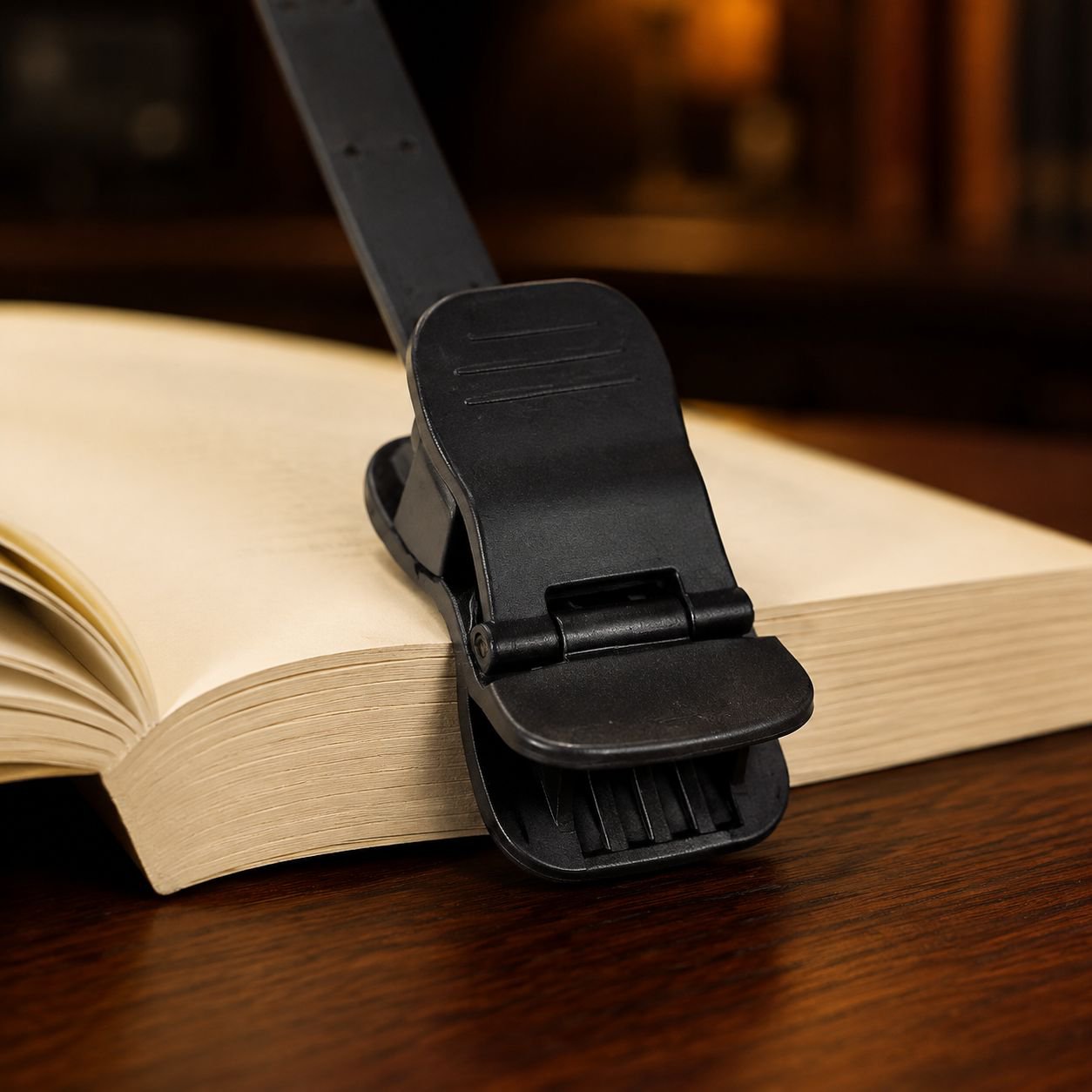 USB rechargeable clip-on book lamp in use