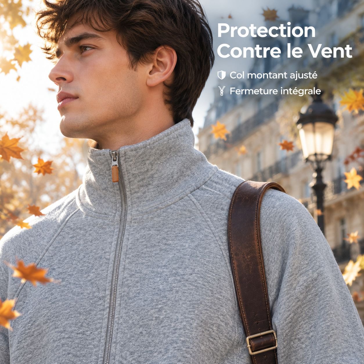 Blouson décontracté à col montant doublé pour homme automne